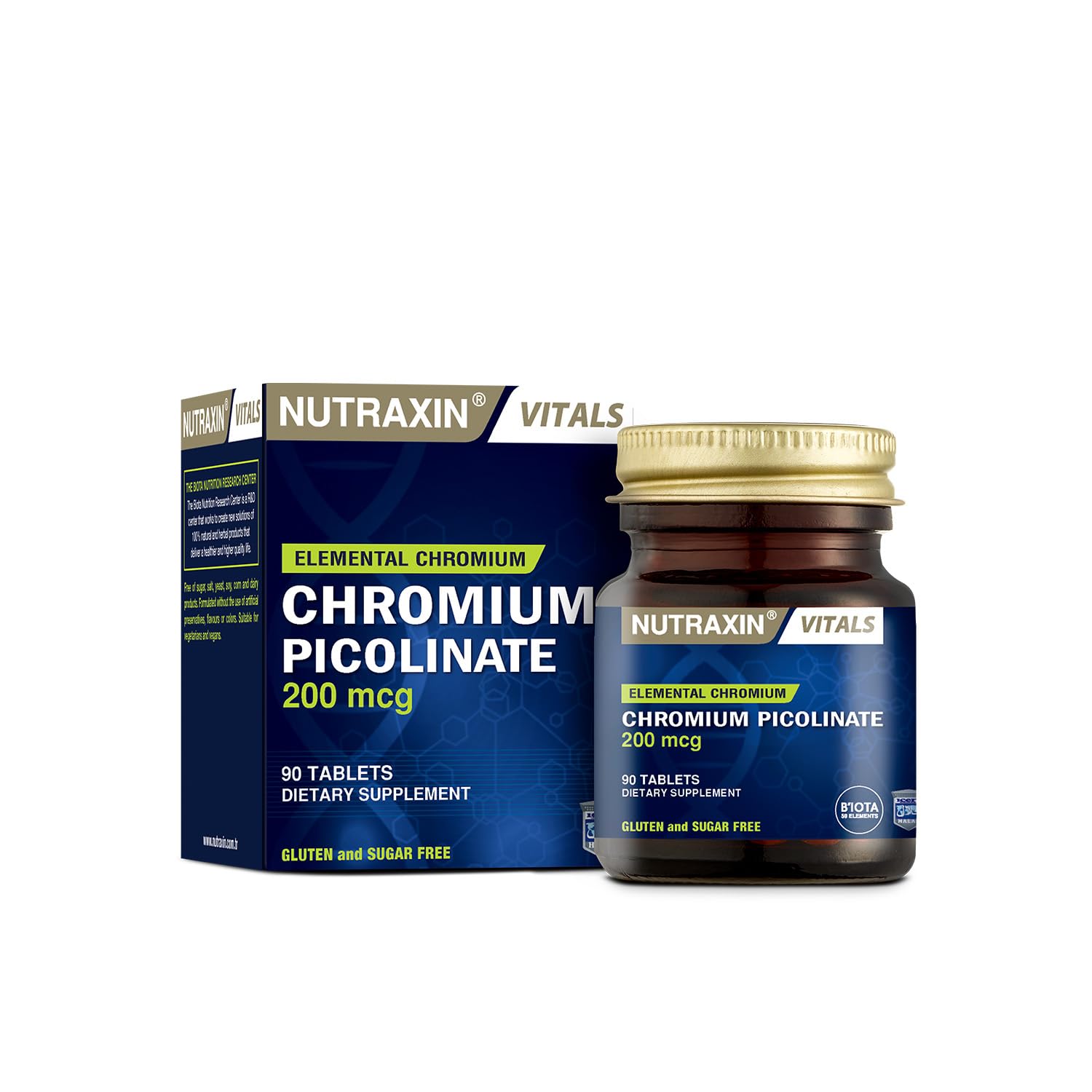 Nutraxin Vitals Chromum Picolinate 200 mcg 90 Tablet Takviye Edici Gıda