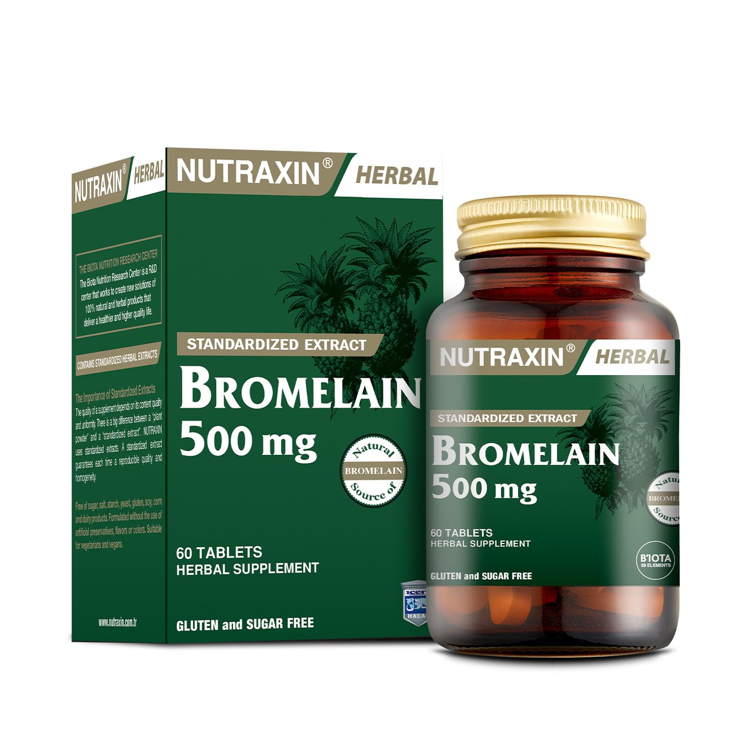 Nutraxin Herbal Bromelain 500 mg Takviye Edici Gıda (1 x 60 adet)