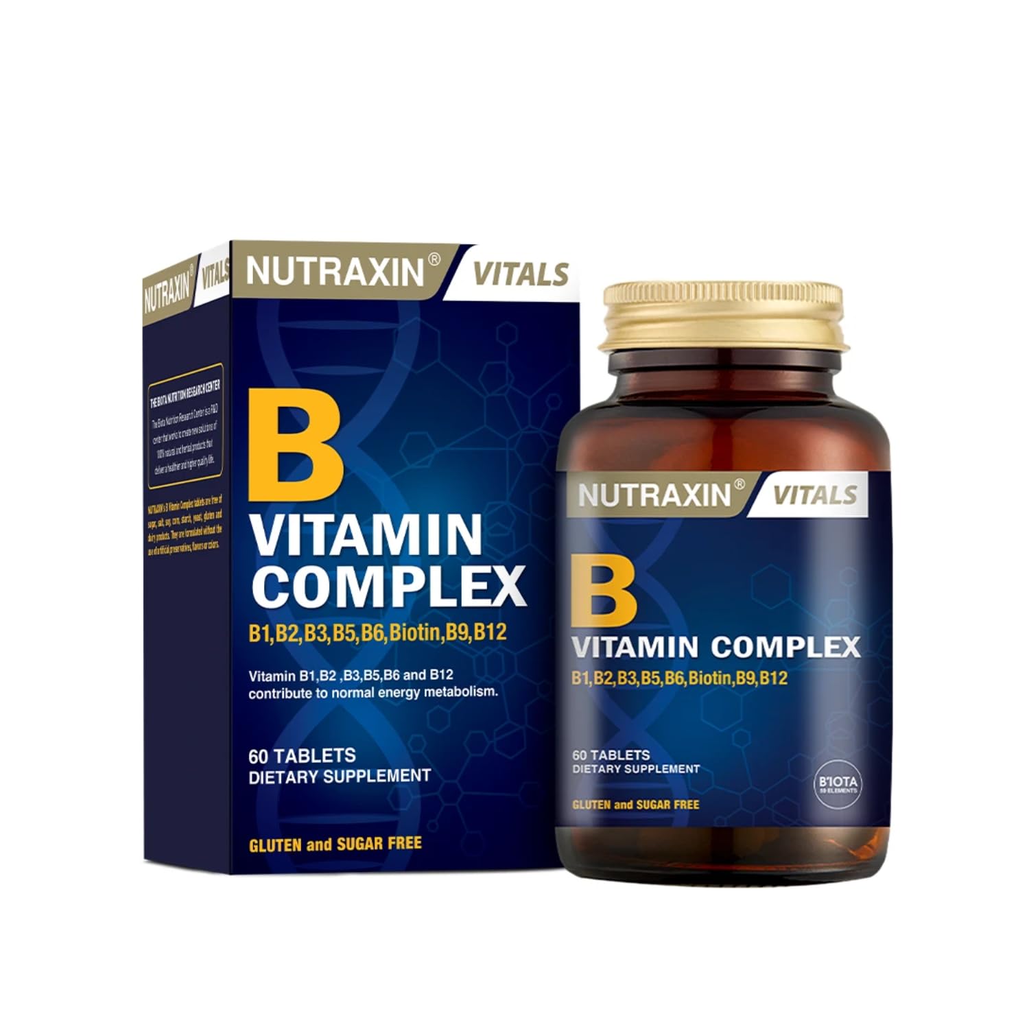 Nutraxin B Vitamin Complex – 10 Farklı B Vitamini İçerikli Takviye – 60 Tablet – Enerji, Sinir Sistemi ve Cilt Sağlığı İçin Destek