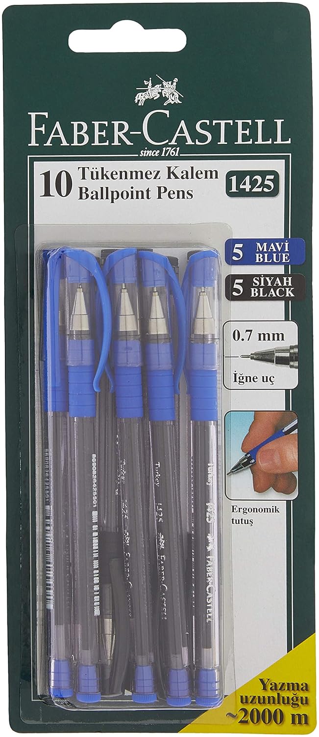 Faber-Castell 1425 10'Lu 2 Renk Tükenmez ( 5 Siyah+5 Mavi)