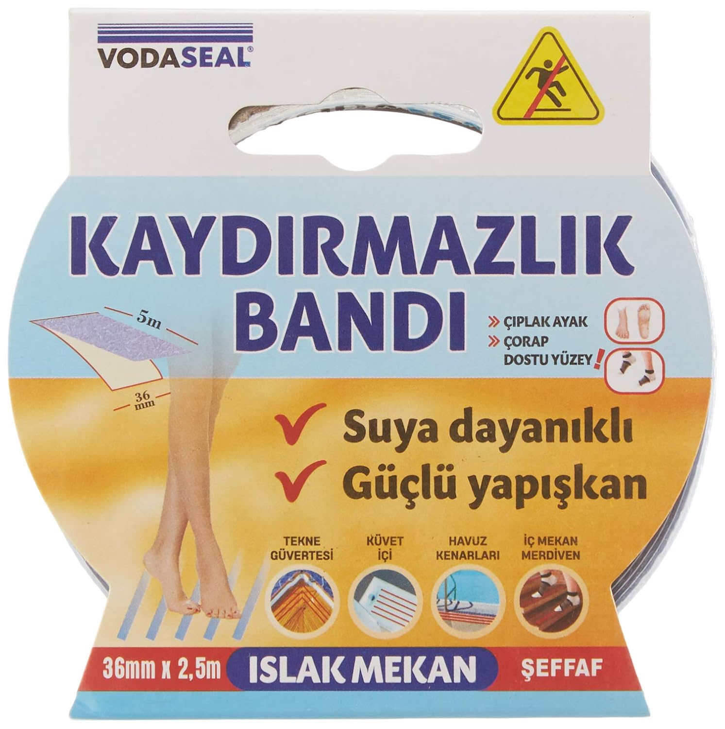 Vodaseal Islak Mekan Kaydırmazlık Bandı, 36mmx2.5, Şeffaf
