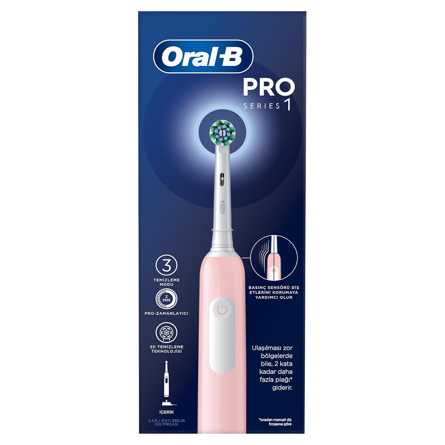 Oral-B Pro Series 1 Pembe Elektrikli Diş Fırçası, 1 Diş Fırçası Başlığı, Braun Tasarımı