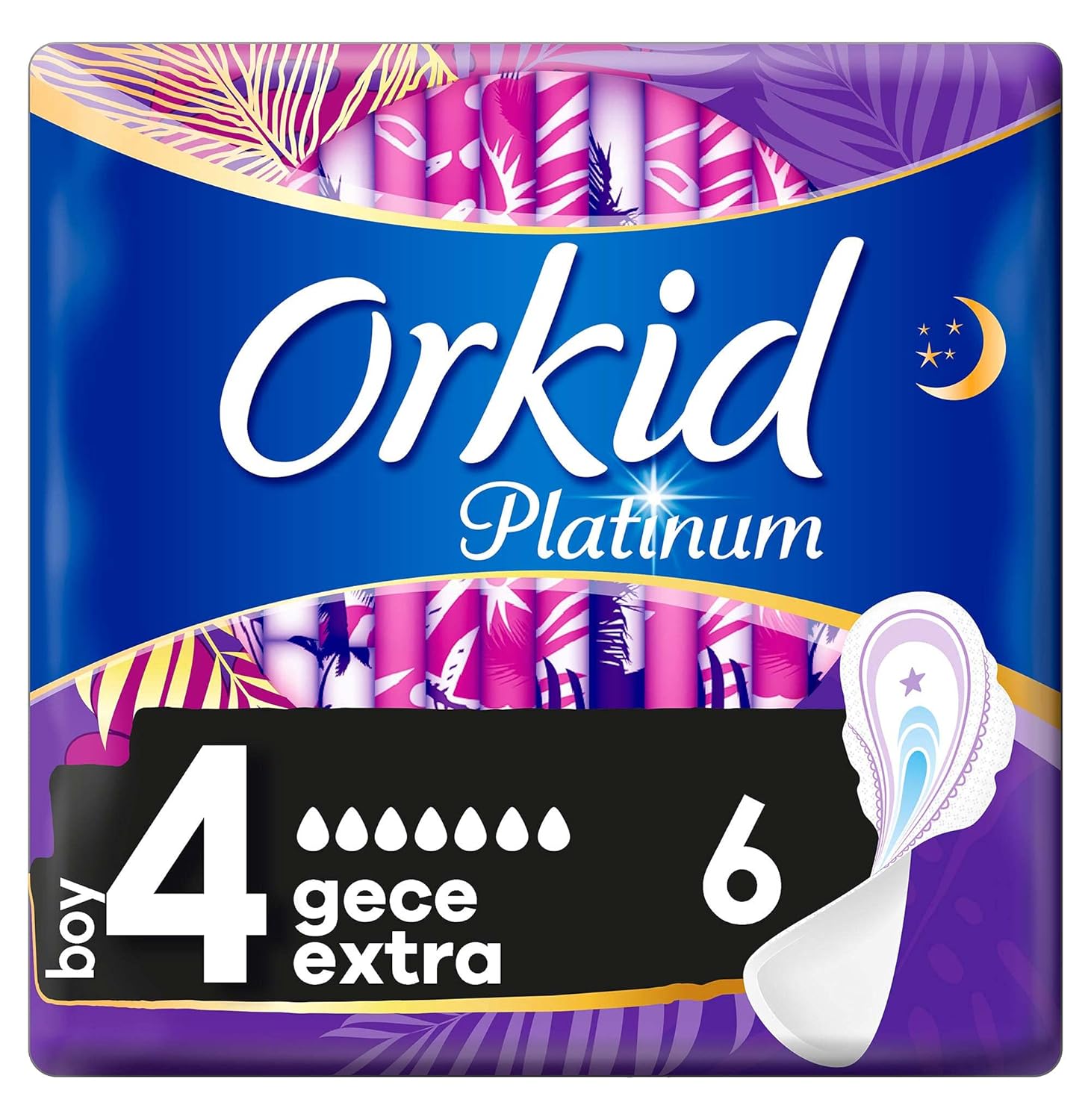 Orkid, Platinum Gece Extra 6 Adet Tekli Paket Hijyenik Ped, 8001090147882