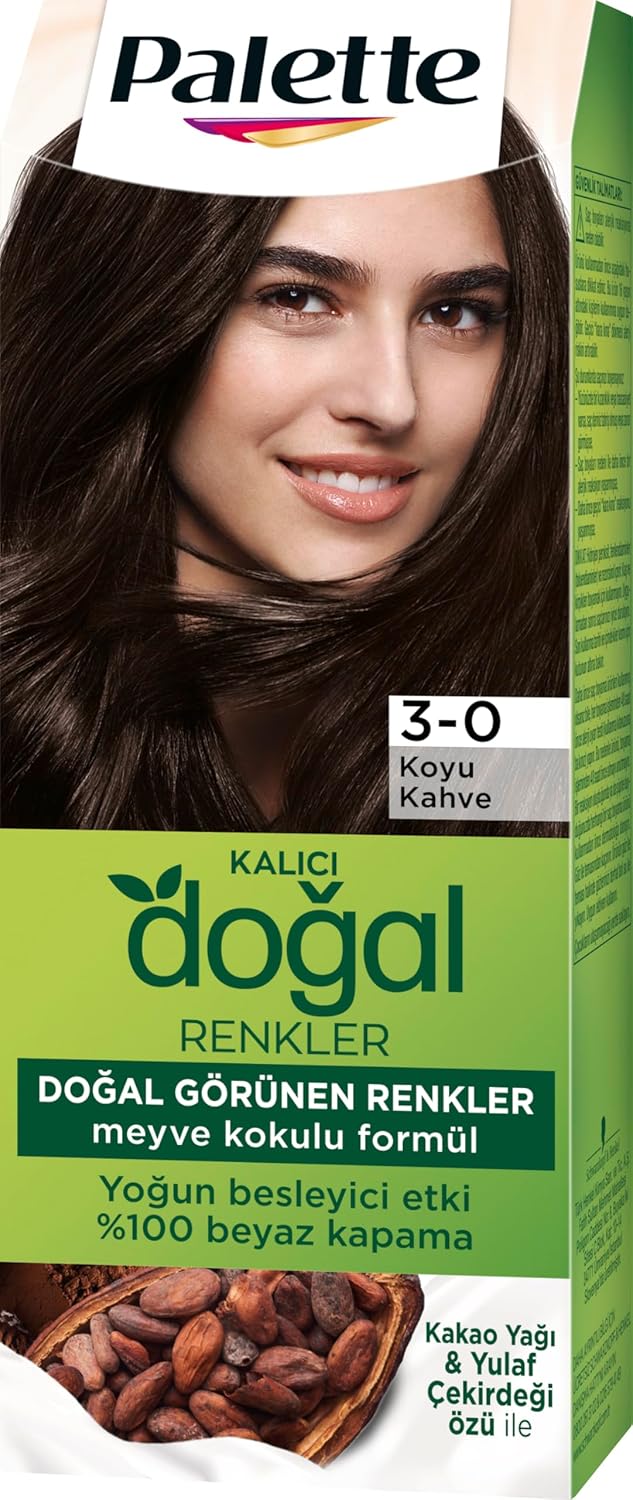 Palette Kalıcı Doğal Renkler 3-0 Koyu Kahve Kakao Yağı & Yulaf Çekirdeği Özlğ Saç Boyası