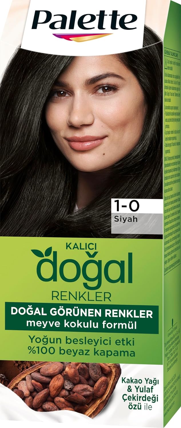 Palette Kalıcı Doğal Renkler 1-0 Siyah Kakao Yağı & Yulaf Çekirdeği Özlü Saç Boyası