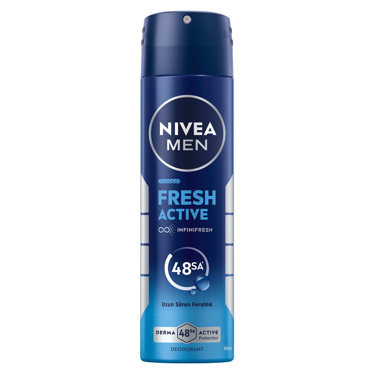 NIVEA MEN Erkek Sprey Deodorant Fresh Active 150 ml,Ter Kokusuna Karşı 48 Saat Koruma,Okyanus Özleri,Uzun Süren Ferahlık,Alüminyum İçermeyen Formül