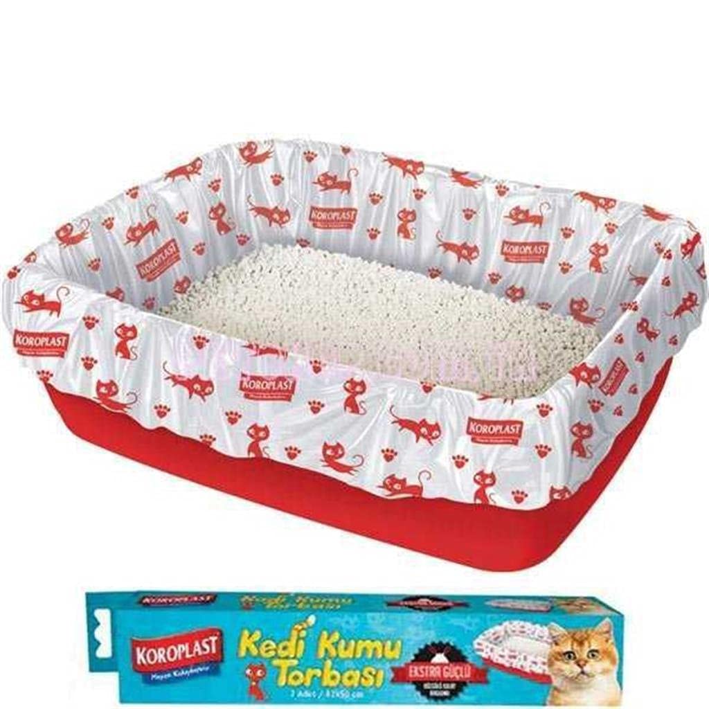 Koroplast Büzgülü Kedi Kumu Poşeti 7'li Set, 82x50 cm Extra Güçlü Büzgülü Kolay Bağlama, Pratik Sızdırmaz Kullan-At Torbası, Kedi Tuvalet Kabına Uygun, Hijyenik Temizlik Sağlayan Kedi Kumu Torbası