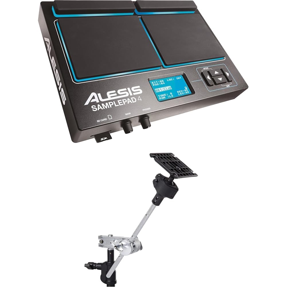 Alesis SamplePad 4 ve Module Mount - 4 Hızlı Padli Elektronik Perküsyon ve Tetikleyici Enstrümanı, 25 Davul Sesleri, Çoklu Pad Perküsyonlar İçin Montaj Sistemi, 15 İnç Bom Kolu, Küresel Mafsal Soketi