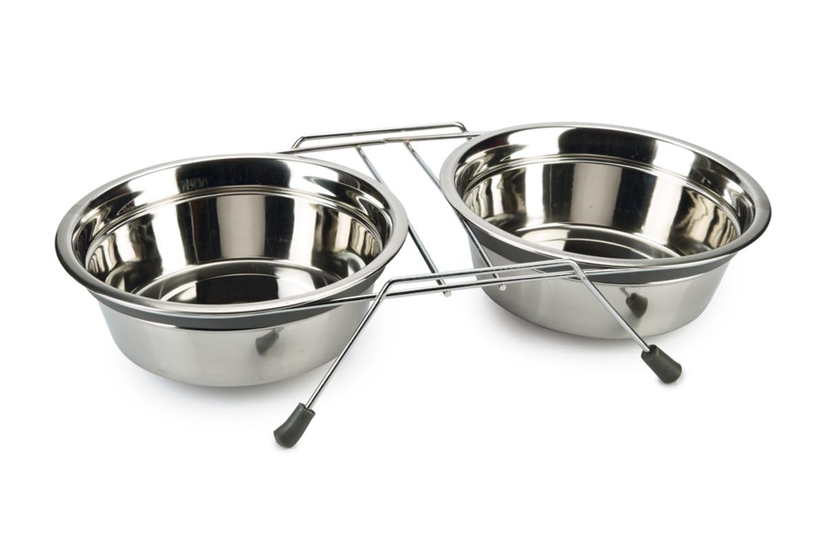 Beeztees Köpek İkili Mama ve Su Kabı, Paslanmaz Çelik, Sessiz&Kaymaz, 20cm, 2x1600ml