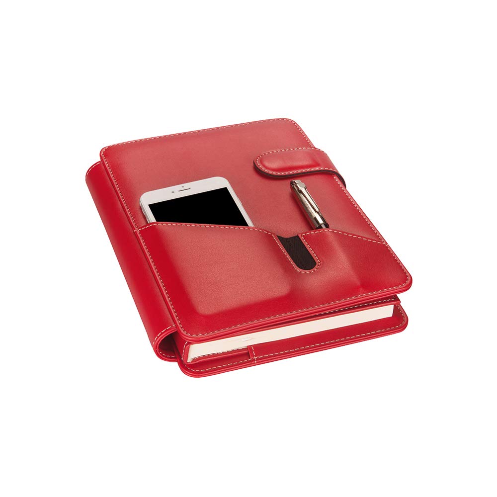 2K 5286 Ajanda Tarihsiz Kareli 17x24 Ajanda Defter 160 Yaprak Ivory Kağıt Suni Deri Telefon Kılıflı Mekanizmalı Hesap Makineli Organizer, Kırmızı