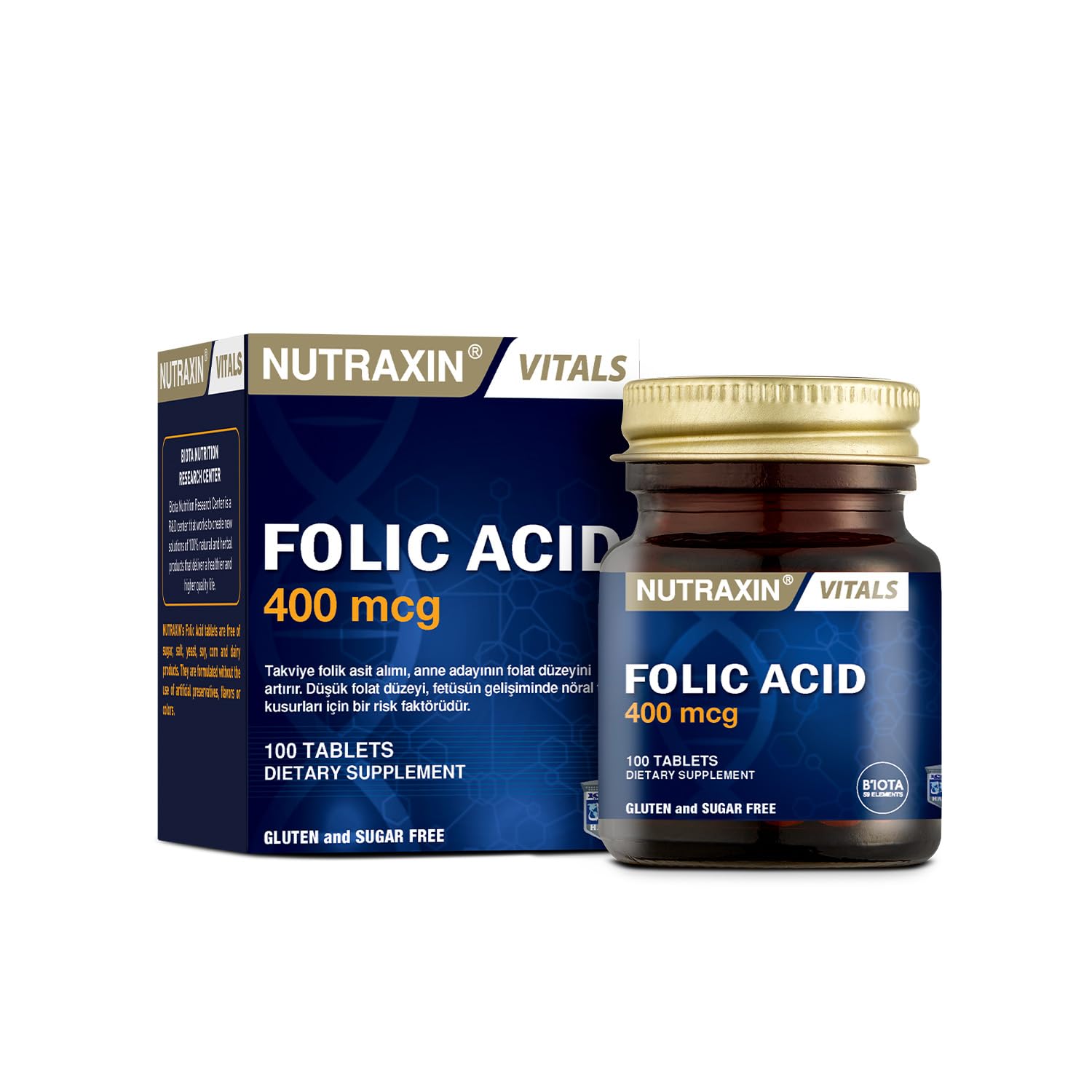 Nutraxin Vitals Folic Acid 400 mcg 100 Tablet Takviye Edici Gıda