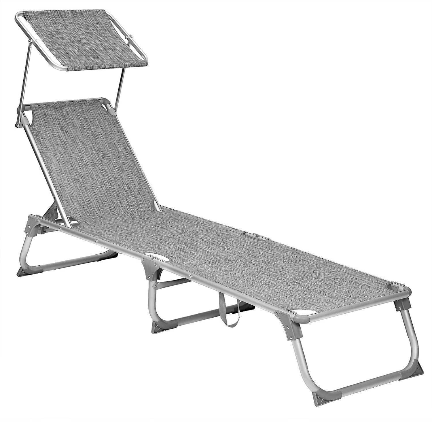 SONGMICS Ayarlanabilir ve Katlanabilir Gölgelikli Şezlong, 55x193x31 CM, Gri Kırçıllı, GCB19TG