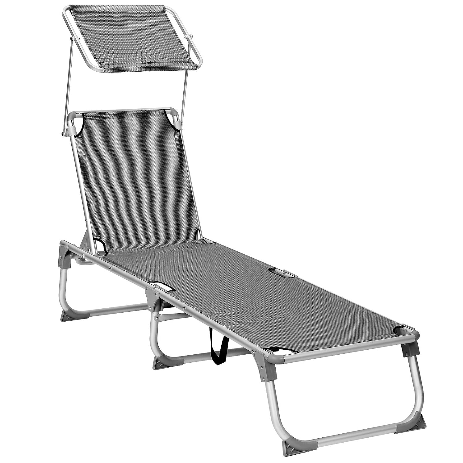 SONGMICS Ayarlanabilir ve Katlanabilir Gölgelikli Şezlong, 55x193x31 CM, Koyu Gri, GCB19WGV1