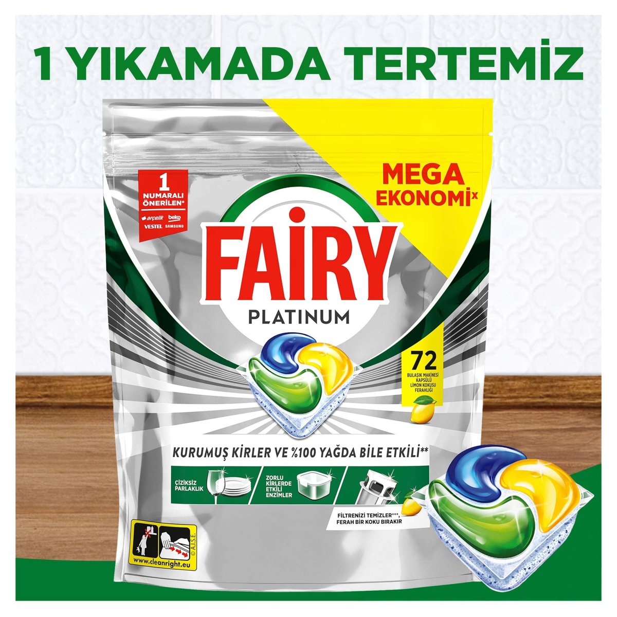 Fairy Platinum Bulaşık Makinesi Deterjanı Kapsülü/Tableti 72 Yıkama Limon Kokulu