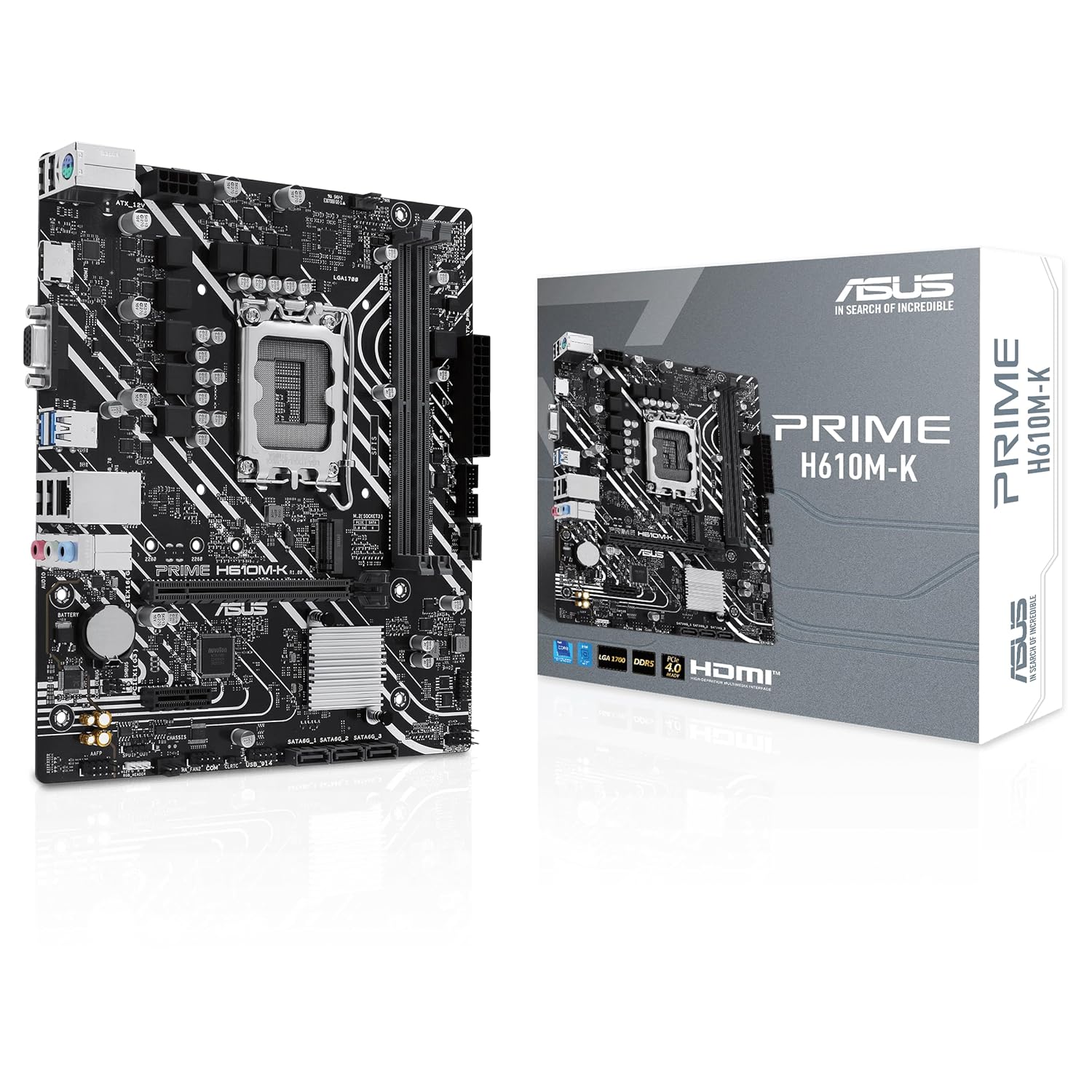 ASUS PRIME H610M-K Intel H610 LGA1700 DDR5 5600 HDMI VGA M2 USB3.2 mATX 96GB’a kadar RAM desteği, ASUS 5X PROTECTION III