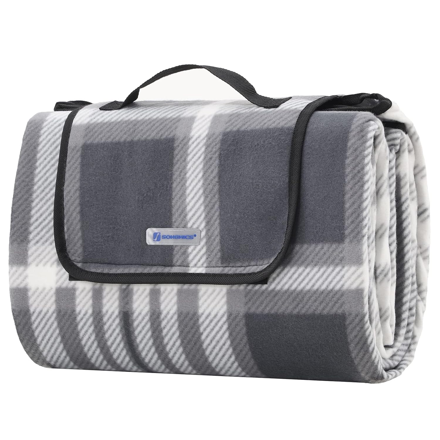 SONGMICS Piknik örtüsü, 195 x 150 cm, büyük plaj örtüsü, kamp örtüsü, dış mekan, kamp, park, bahçe, plaj, su geçirmez alt kısım, katlanabilir, gri-beyaz GCM60GW