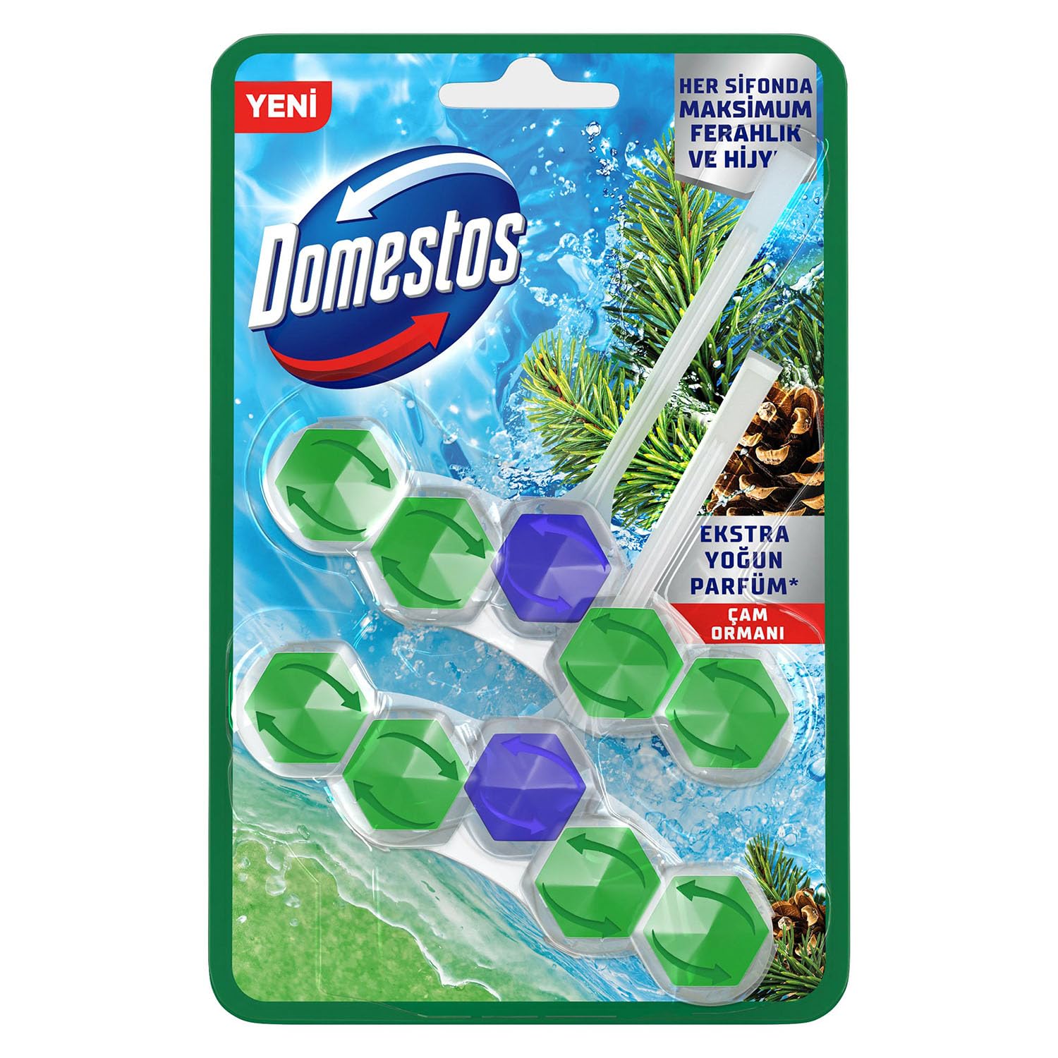 Domestos WC Blok 5'li Güç Çam Ferahlığı 600 Sifona Kadar Güçlü Temizlik 110 gr İkili Paket