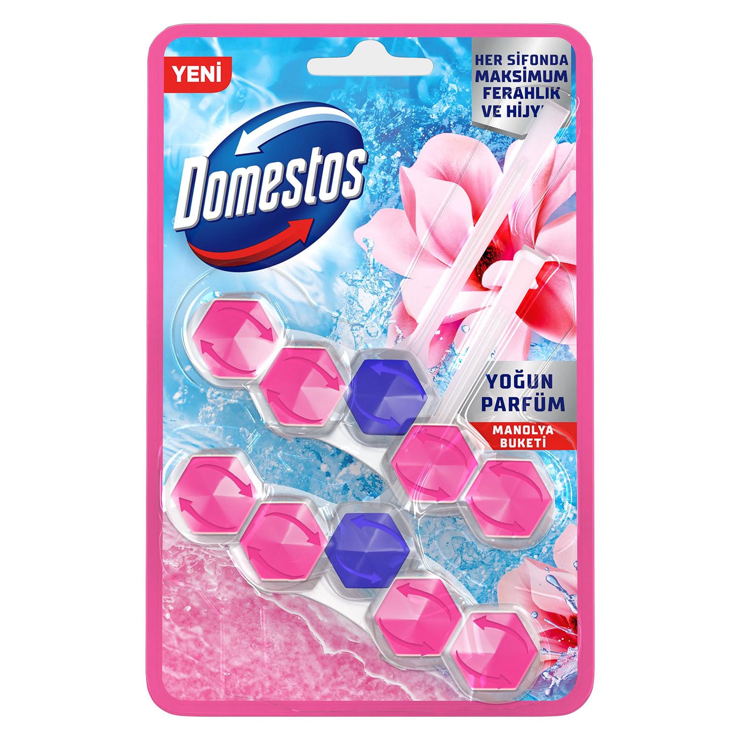Domestos WC Blok 5'li Güç Tuvalet Bloğu Manolya Ferahlığı Maksimum Hijyen 100 G