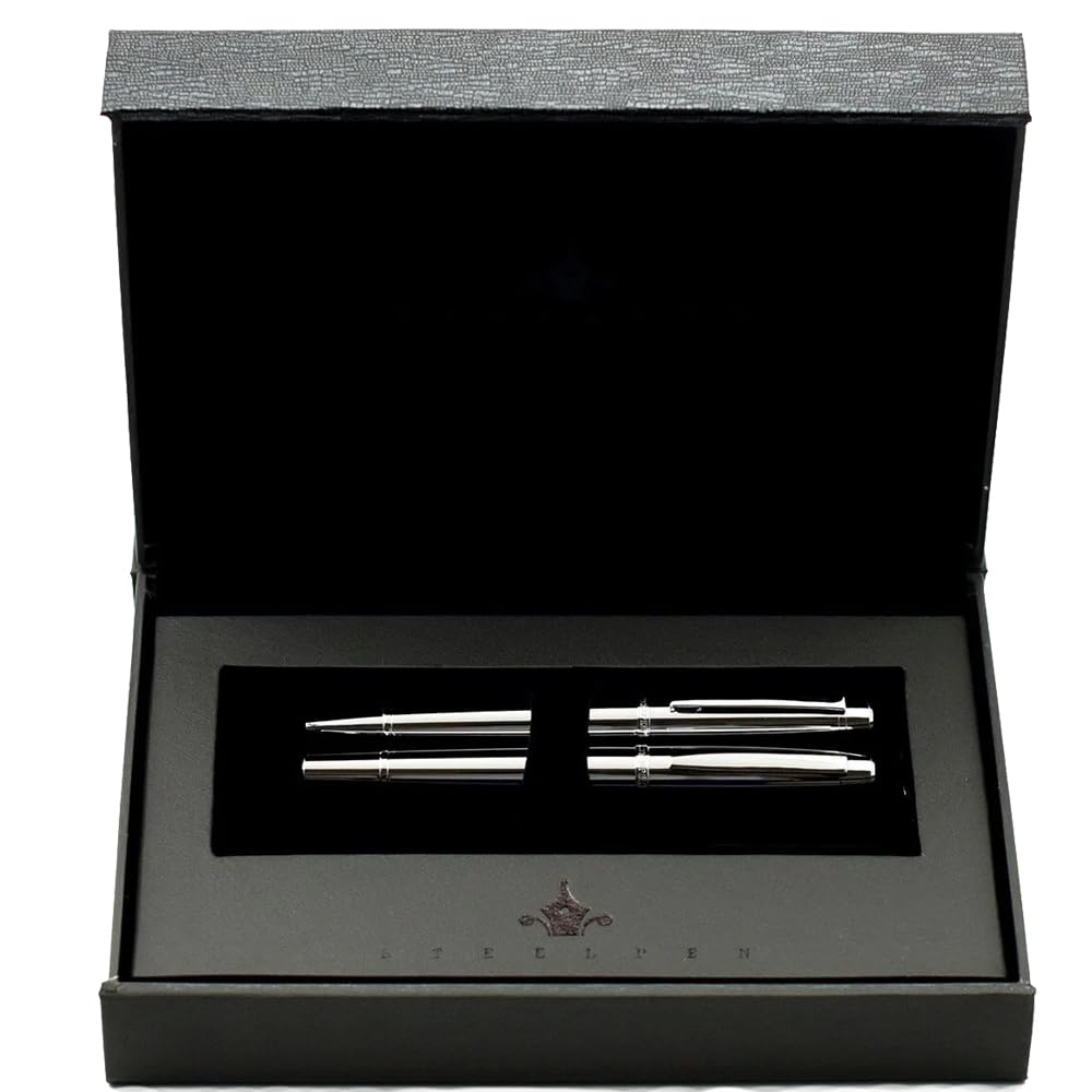 Steelpen World Serisi 2715 Parlak Krom Dolma Kalem+Tükenmez Kalem Seti