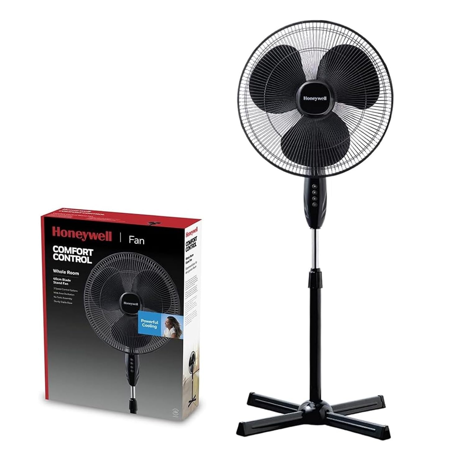 HONEYWELL Modern HSF600BE Sessiz Set Döner Ayaklı Vantilatör, Gürültü Azaltma Teknolojili - Siyah
