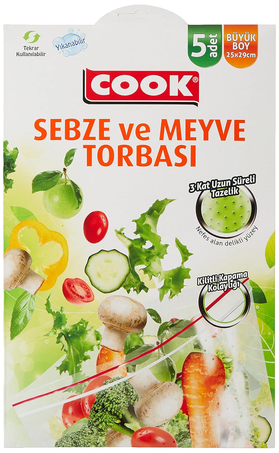 Cook Sebze ve Meyve Torbası, 25 x 29 cm, 5 Adet