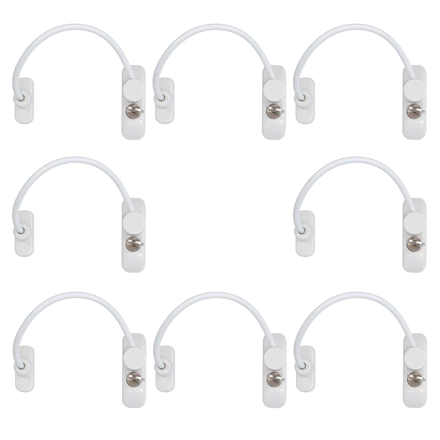 Kidmix 8 Adet Halatlı Pvc Kapı Pencere Emniyet Kilidi - Beyaz Kablolu Pimapen Emniyet Mandalı - ÜCRETSİZ KARGO