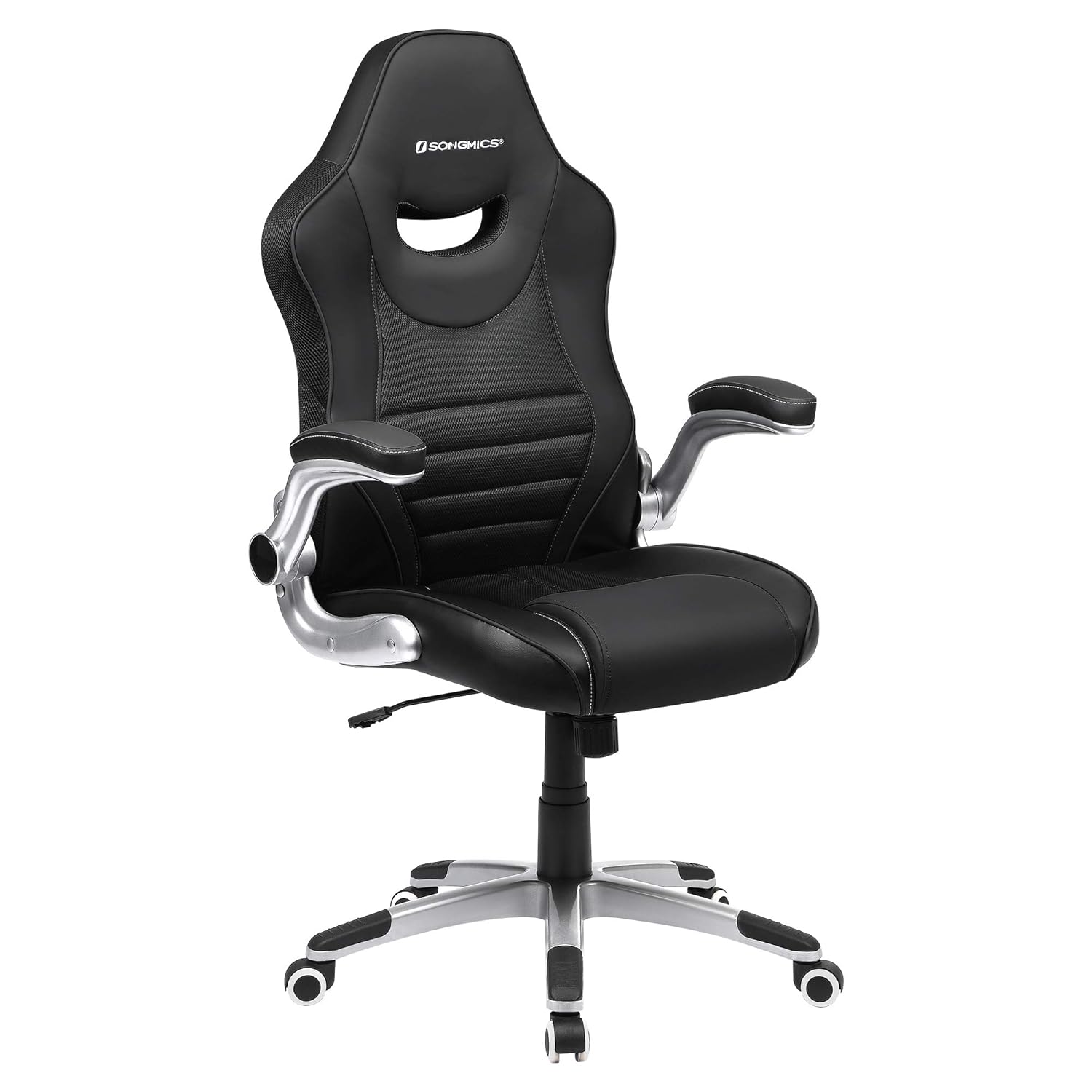 Songmics Ofis Sandalyesi, Ergonomik Döner Sandalye, Yüksek Kolçaklar, Naylon Yıldız Taban, Maksimum Statik Yük Kapasitesi 150 kg, Siyah, OBG63BK