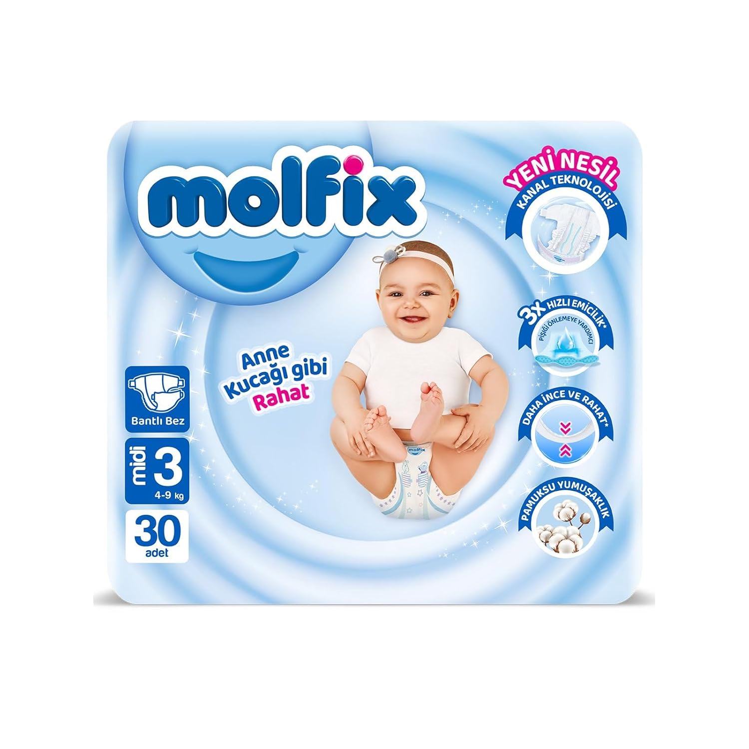 Molfix 3 Beden Midi Bebek Bezi (1 x 30 Adet)