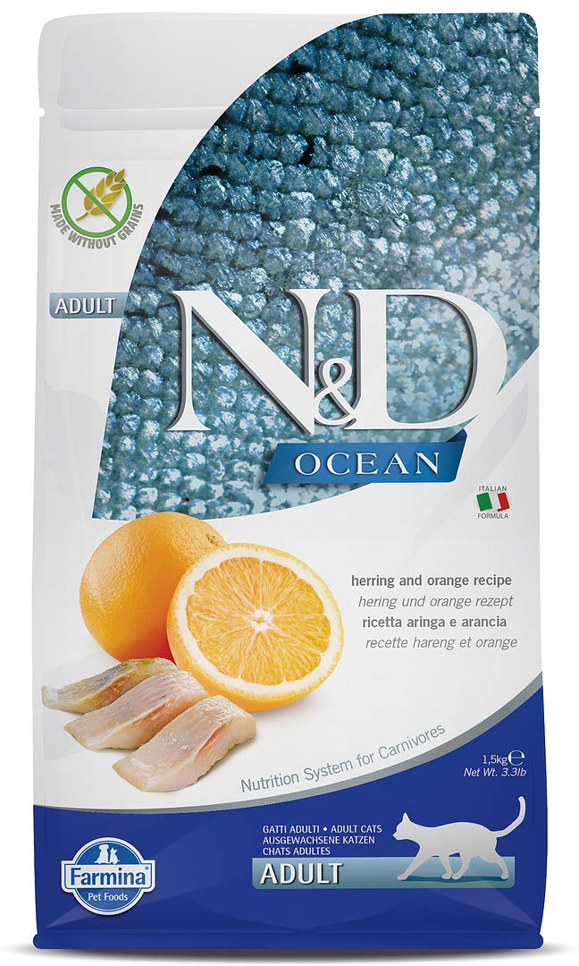 N&D Ocean Kuru Kedi Maması, Ringa Balığı ve Portakallı, Yetişkin, 1.5 kg