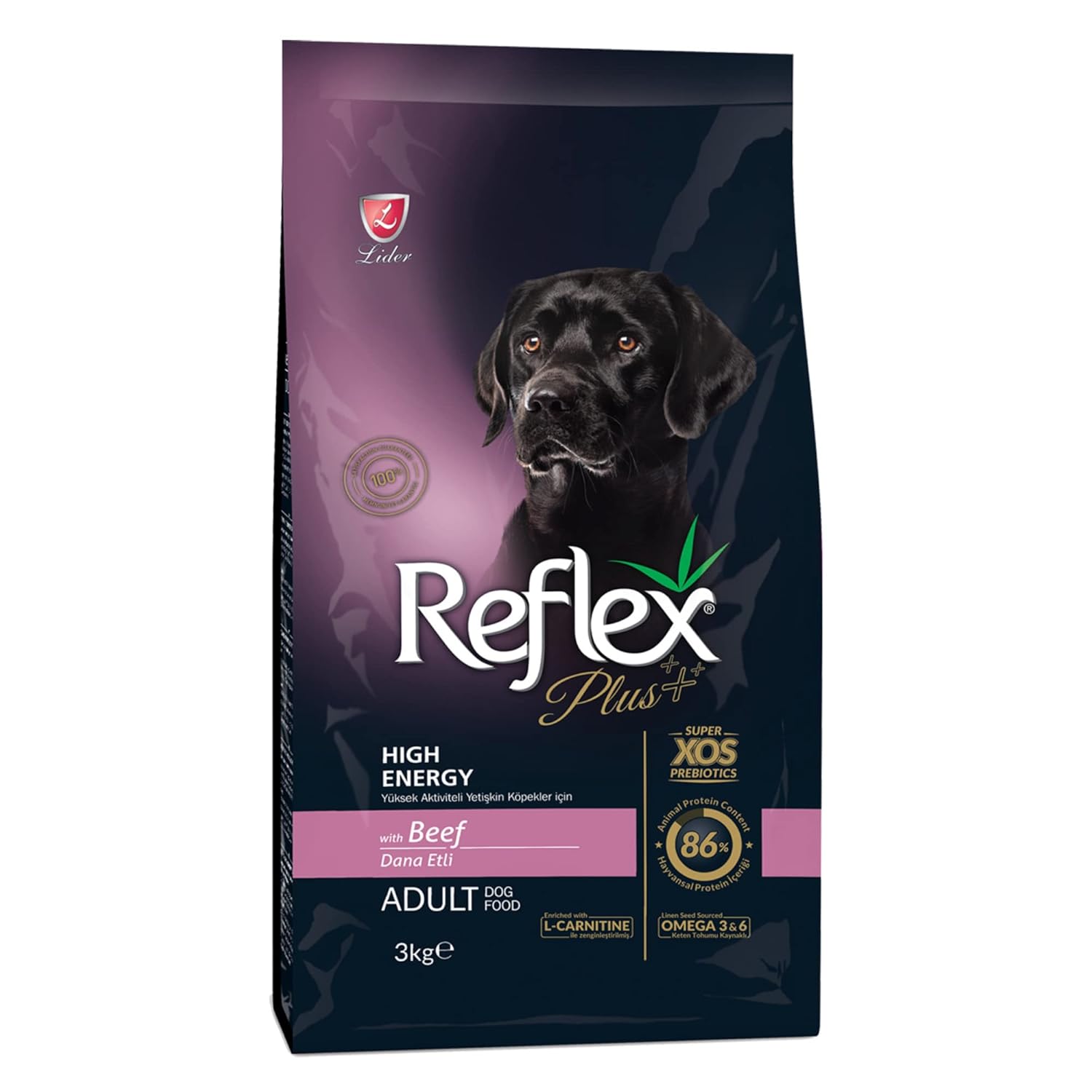 Reflex Plus Adult Dog High Energy 28/18 Beef, 3 Kg