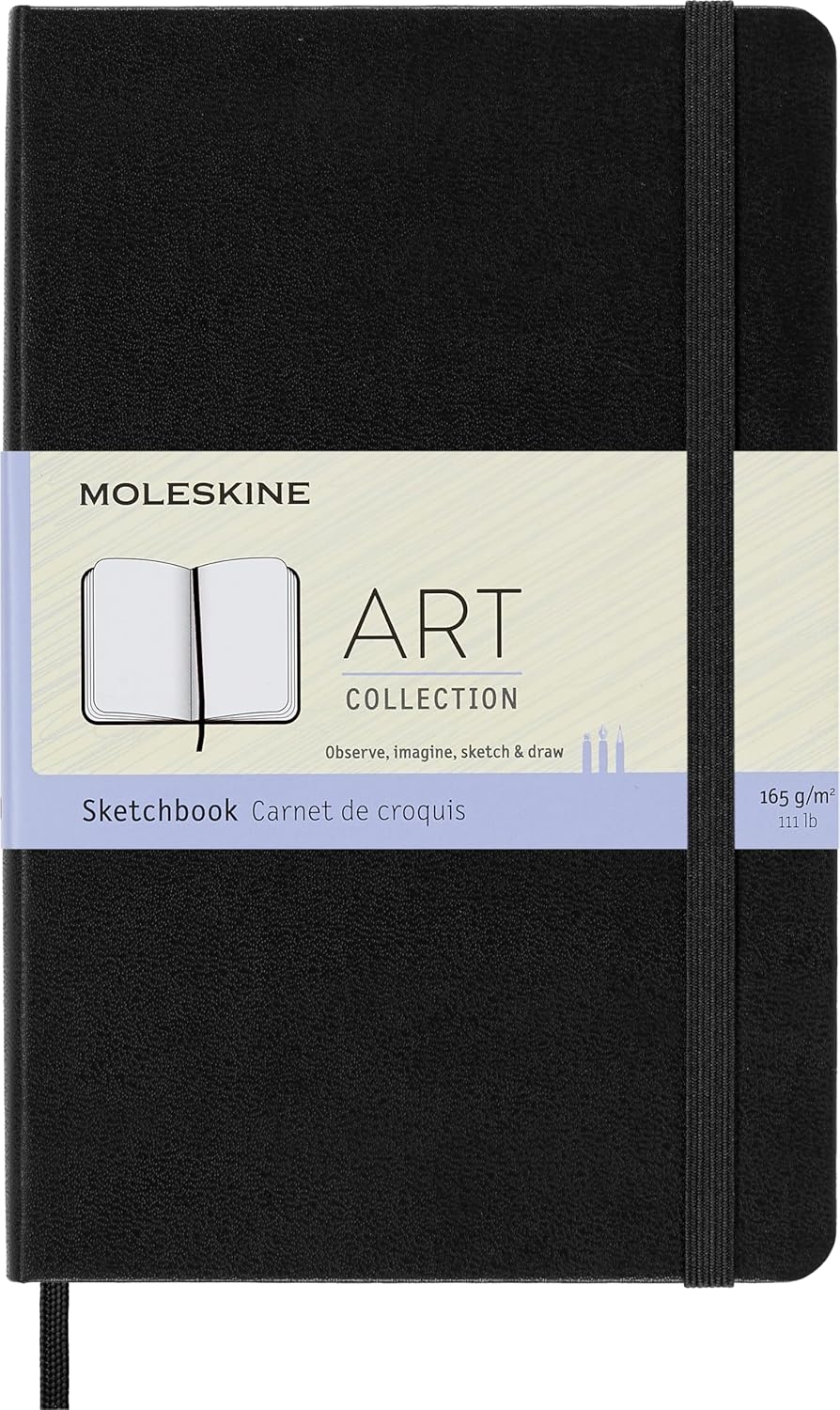 Moleskine Orta Boy 11,5 x 18 cm Sanat Eskiz Defteri, Çizim için Eskiz Defteri, Kalem, Pastel, Dolma Kalem ve Markerlar için Uygun Kağıt, Sert Kapak, Renkli Siyah, 88 Sayfa