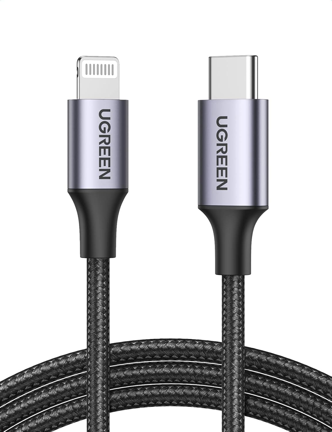 UGREEN, MFi Lisanslı USB-C & Lightning Örgülü Data ve Şarj Kablosu, 2 Metre, Siyah, 60761