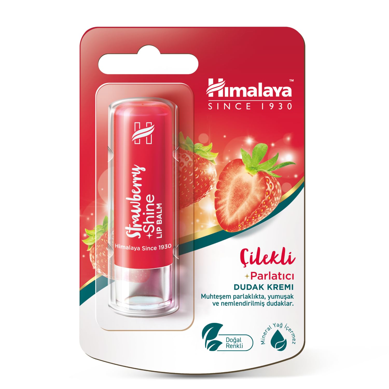 Himalaya Parlatıcı Dudak Kremi, Lip Balm, Çilek, Kayısı Çekirdeği Yağı, Nemlendirici,%100 Doğal Renk, Silikon İçermez, 4,5 gr