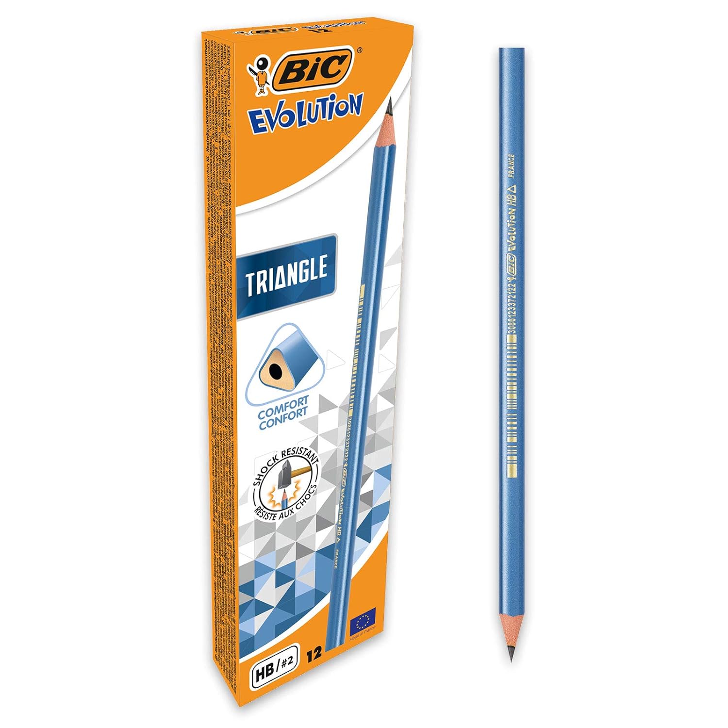 BIC Evolution Üçgen Kurşun Kalem 12'Li Kutu, Kıymık Oluşturmaz, Çiğnemeye Karşı Dayanıklı, Kolay Açılır