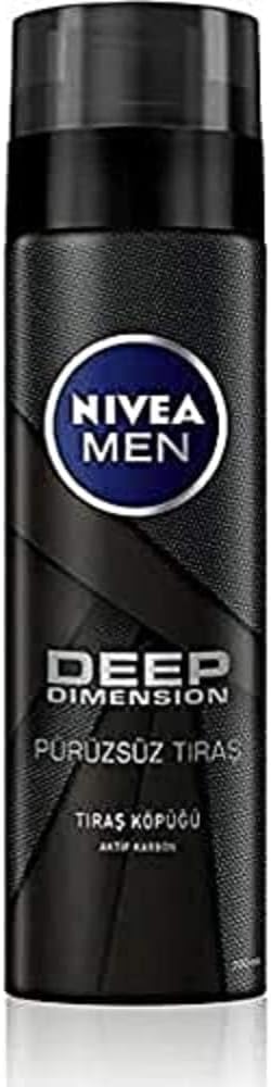 NIVEA MEN Erkek Deep Dimension Tıraş Köpüğü 200 ml, Kusursuz Tıraş,Aktif Karbon, Kaygan Tıraş Deneyimi