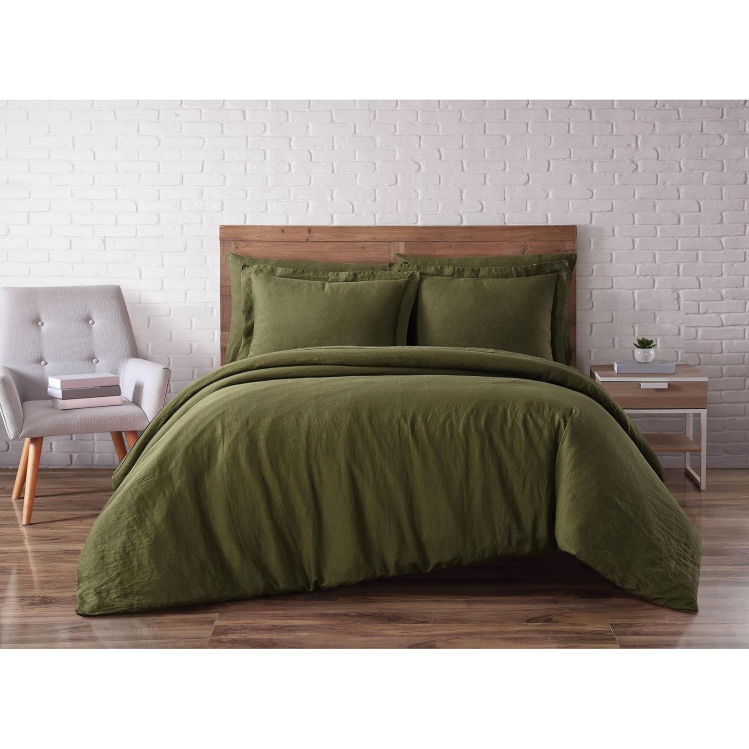 Brooklyn Loom Keten Nevresim Takımı, King, Zeytin Yeşili
