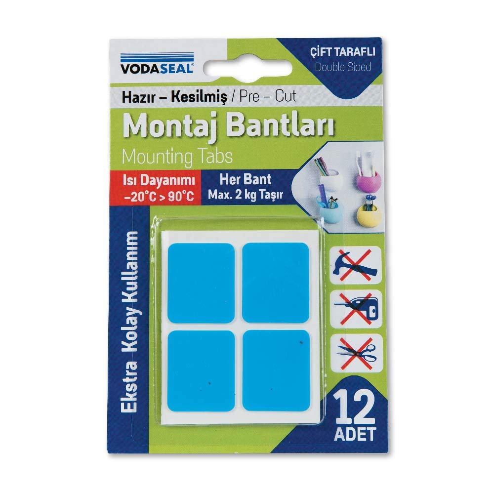 Vodaseal Hazır Kesilmiş 12'li Montaj Bandı, Mavi-Beyaz