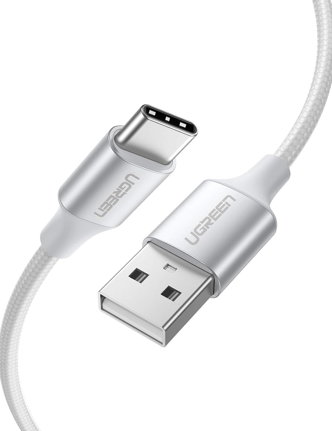 Ugreen Örgülü USB Type-C Şarj ve Data Kablosu, Beyaz, 2 Metre