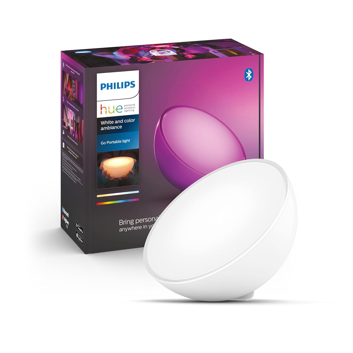 Philips Hue GO V2 Taşınabilir Akıllı Led Masa Lambası, Bluetooth Özellikli, Beyaz ve Renkli