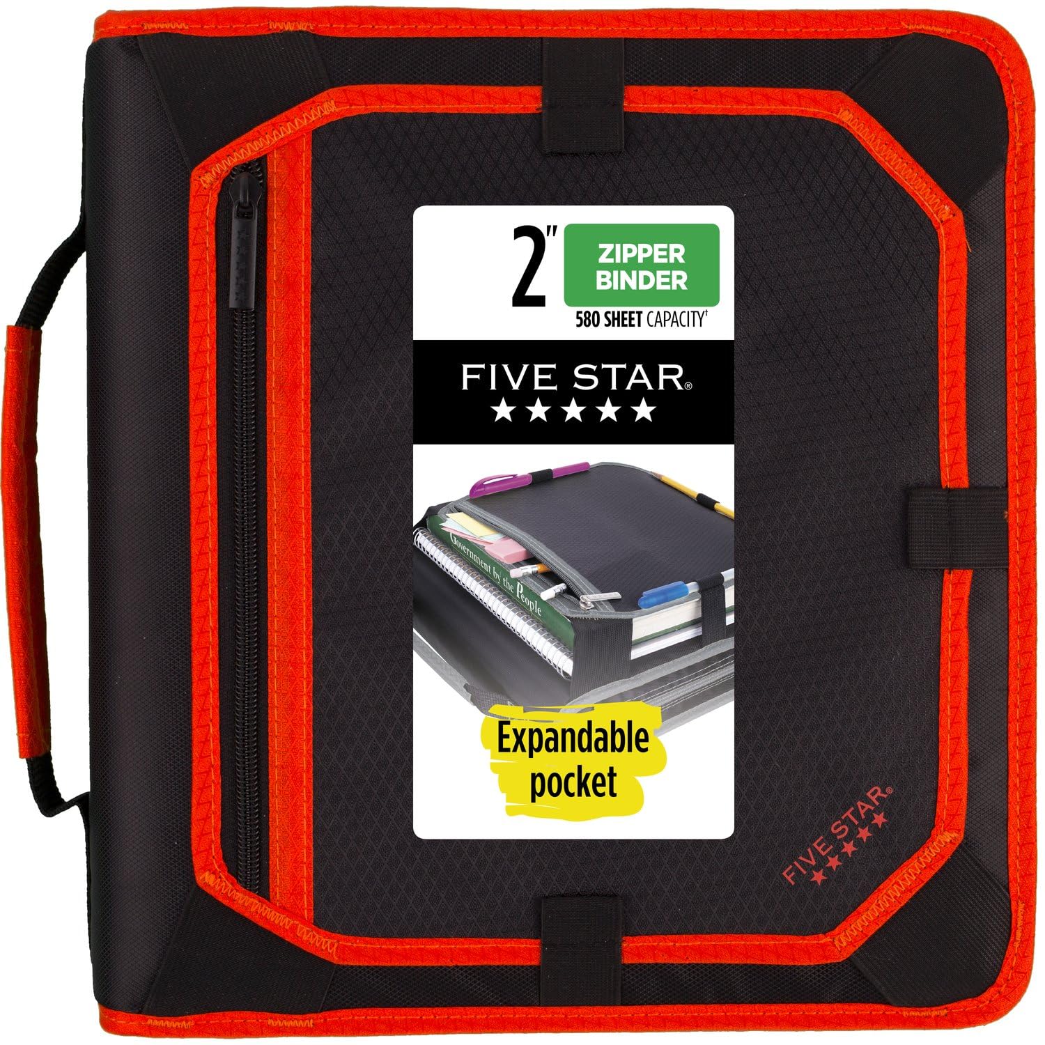 Five Star 2 İnç Fermuarlı Bağlayıcı, 3 Halkalı Bağlayıcı, Genişletme Paneli, Dayanıklı, Kırmızı/Siyah (29052CE8)