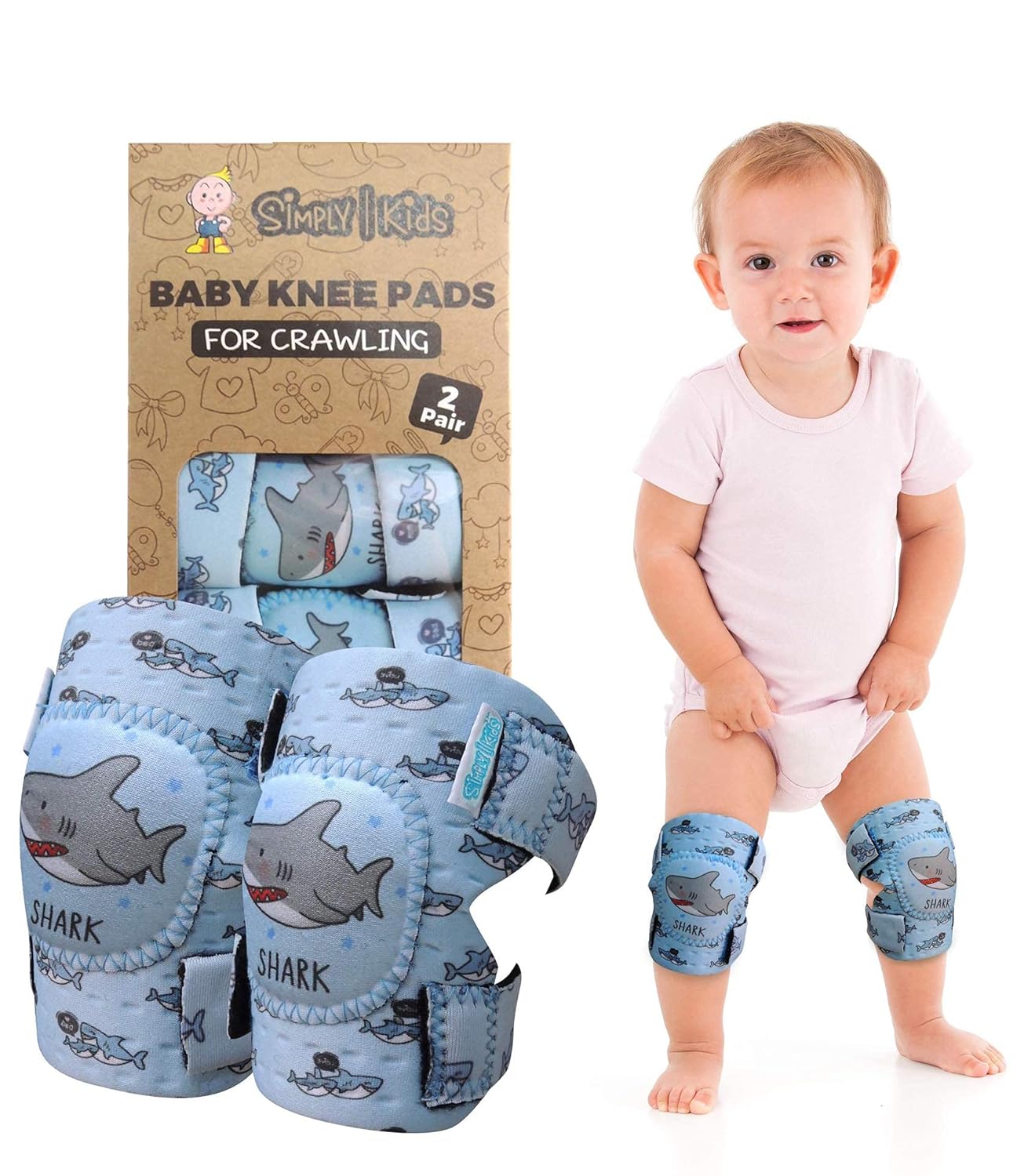Simply Kids Emekleme Dizliği Bebek Emekleme (2 Çift) I Emekleme Külotlu Çorap, Bebekler, Kız ve Erkek Çocuklar için Emekleme Yardımı, shark_tt, S