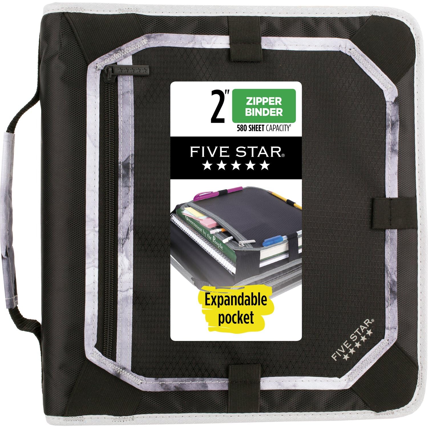 Five Star Fermuarlı Cilt, Genişleme Paneli ve Genişleyen Dosyalı 5 İnç 3 Halkalı Klasör, 580 Sayfa Kapasitesi, Siyah/Gri (29052IT8)