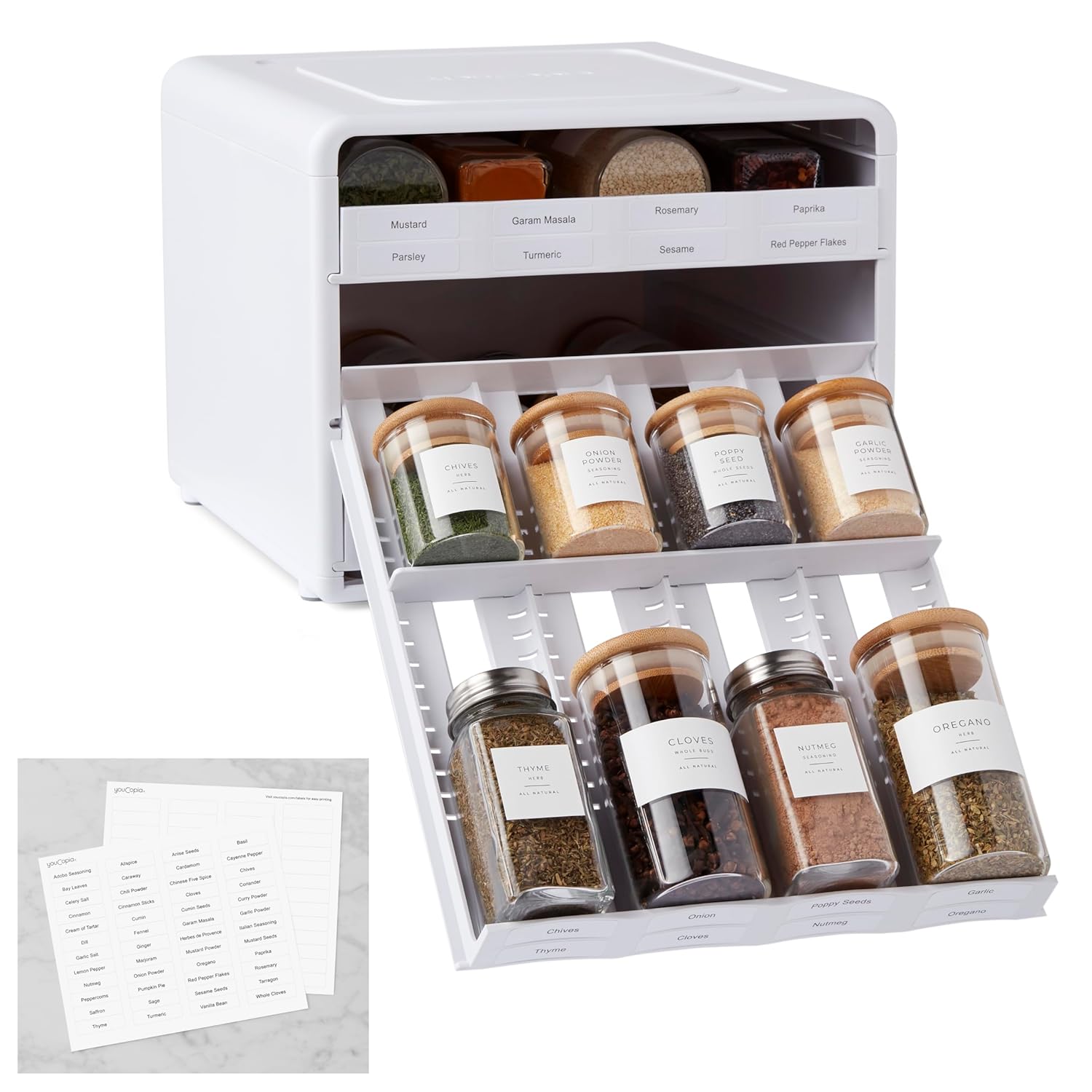 YouCopia SpiceStack baharat rafı, ayarlanabilir, 24 şişe, beyaz