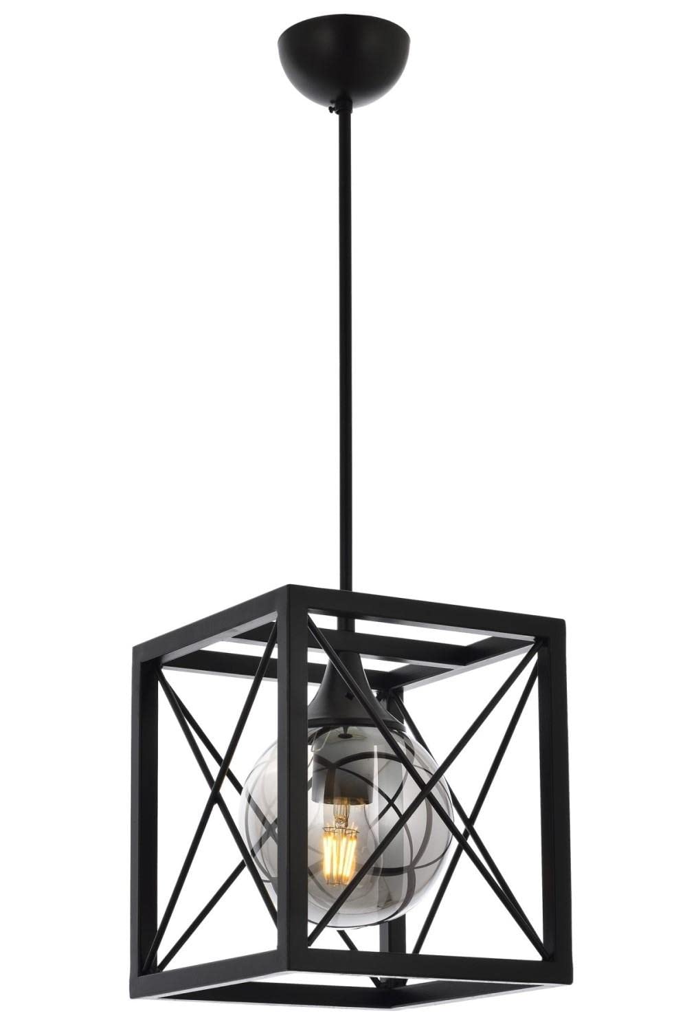 Avonni AV-60127-1BSY Siyah Boyalı Modern Avize, E27, Metal, Cam, 22 Cm