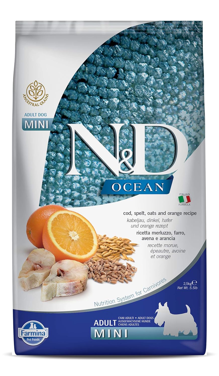 N&D Ocean Düşük Tahıllı Balık Portakallı Mini Irk Yetişkin Köpek Maması - 2.5 kg