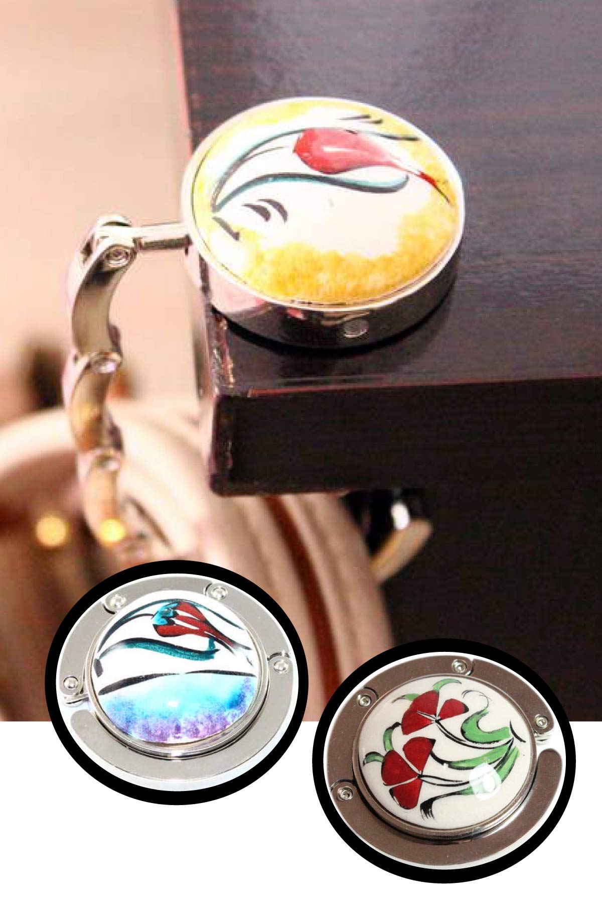 BUFFER® Dekoratif Desenli Masa Kenarı Çanta Askı Aparatı Aleti Askılık