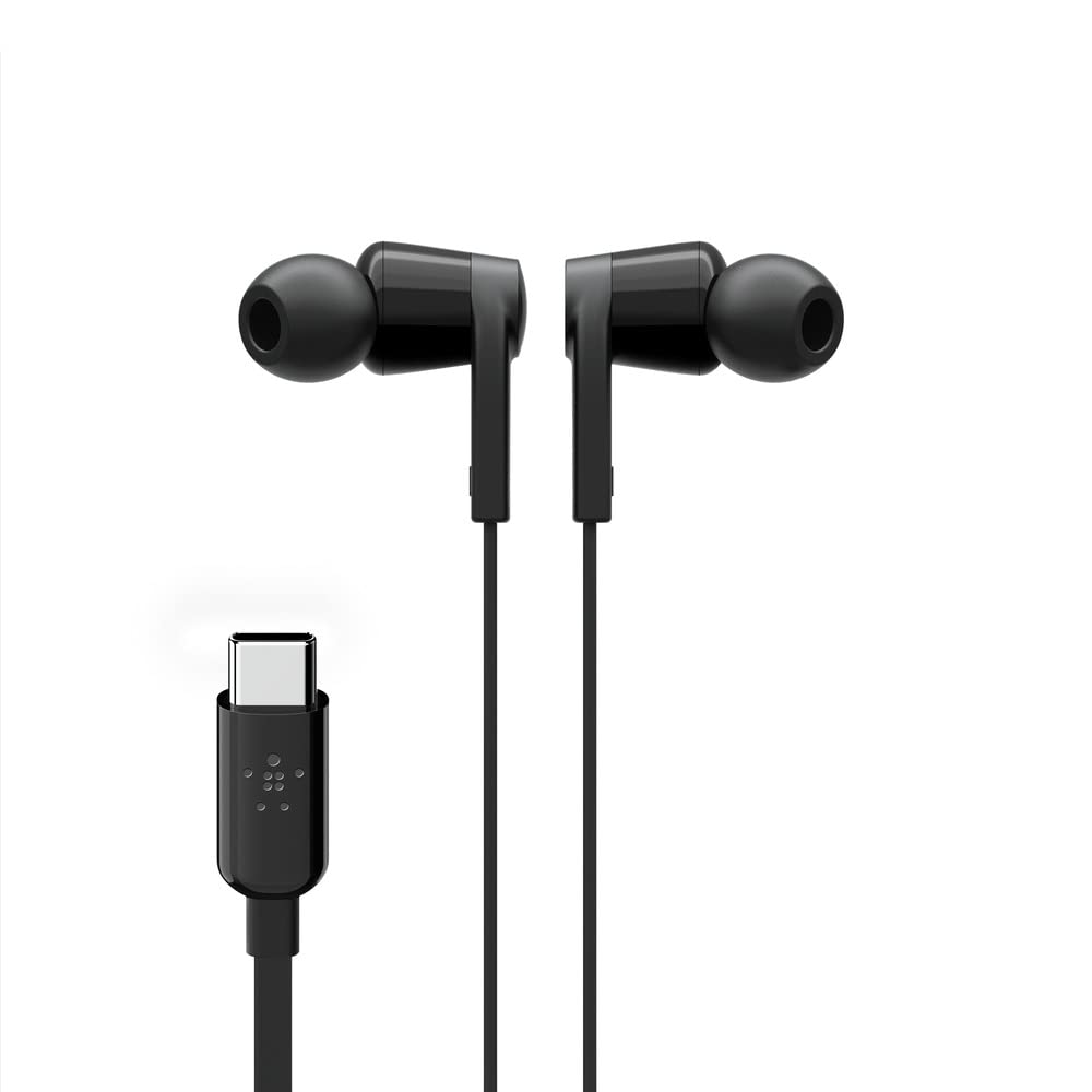 Belkin RockStar USB-C Girişli Silikonlu Kulak İçi Kulaklık, Tangle-Free, Siyah