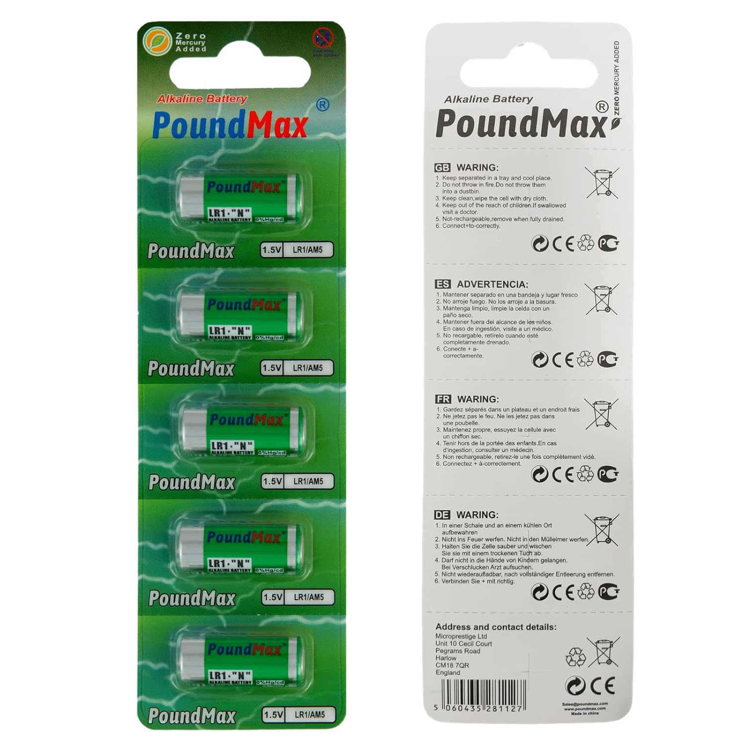 PoundMax 5 adet 910A (LR1) 1.5V Alkalin Pil