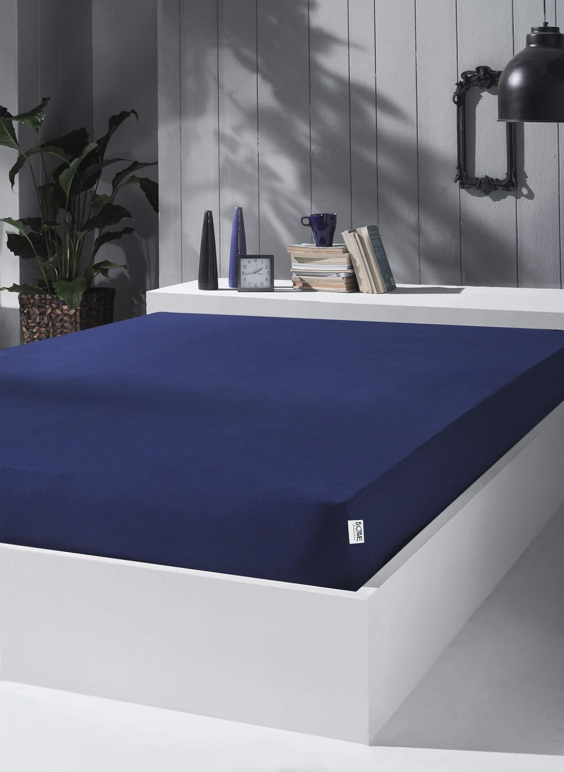 Kobe Home Örme Penye Lastikli Çarşaf, Çift Kişilik, Koyu Mavi, Pamuk-Elastan 230 G/M2