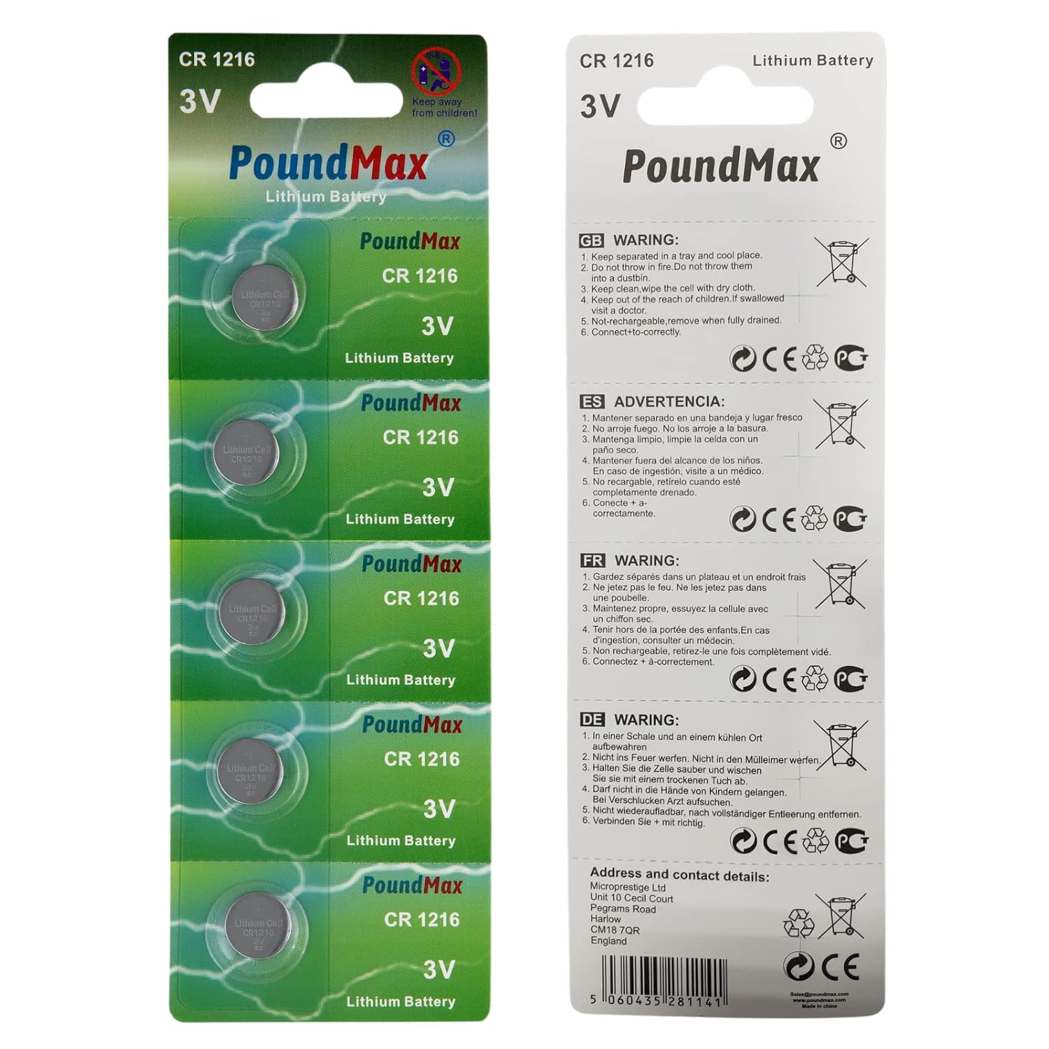PoundMax 1216 DL1216 3V Lityum Düğmeli Pil (5'li Paket)
